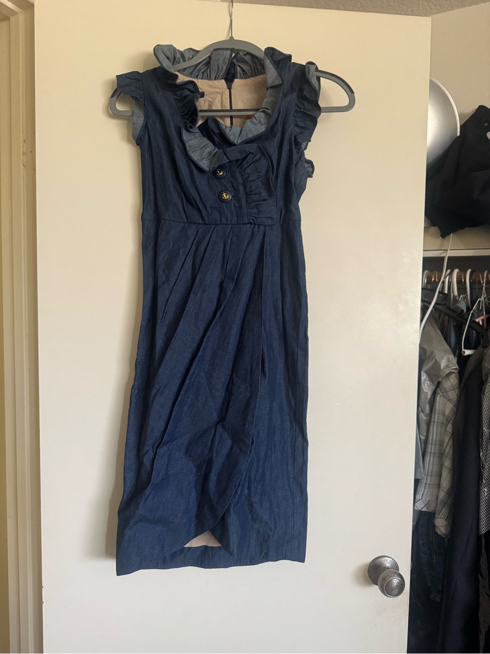 Retro Voom Sleeveless Ruffle Collar Navy Blue Dress